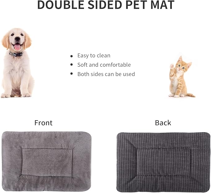 Reversible Dog Bed Mat with Plush and Corn Velvet,Soft Warm Pet Cushion, Dual Purpose Washable Sleeping Mattress Bed for Small Medium Large Dog and Cat XB004 (30"x20", Light Grey)