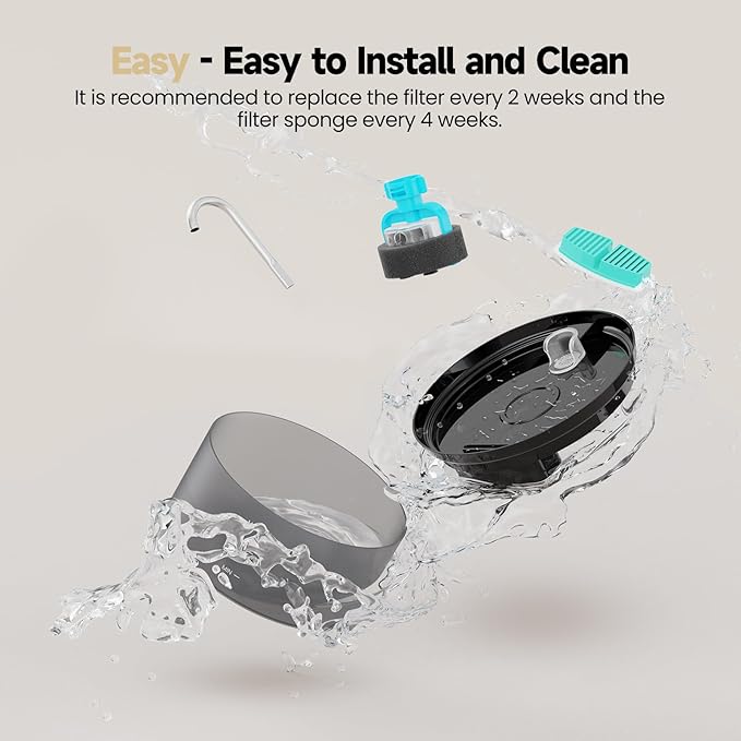 Cat Water Fountain + 6Filters + 3 Sponges: 88Oz Pet Fountain 24/7 Running Water Fresh Help Pets Drink More Water Activated Carbon Filter 5V Ultra Silent Pump Increase Drinking Area