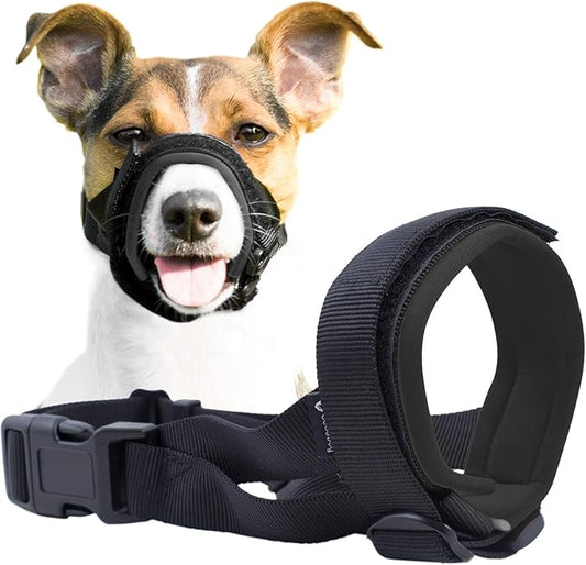 Gentle Muzzle Guard for Dogs - Prevents Biting and Unwanted Chewing Safely Secure Comfort Fit - Soft Neoprene Padding – No More Chafing – Training Guide Helps Build Bonds with Pet (S+, Grey)