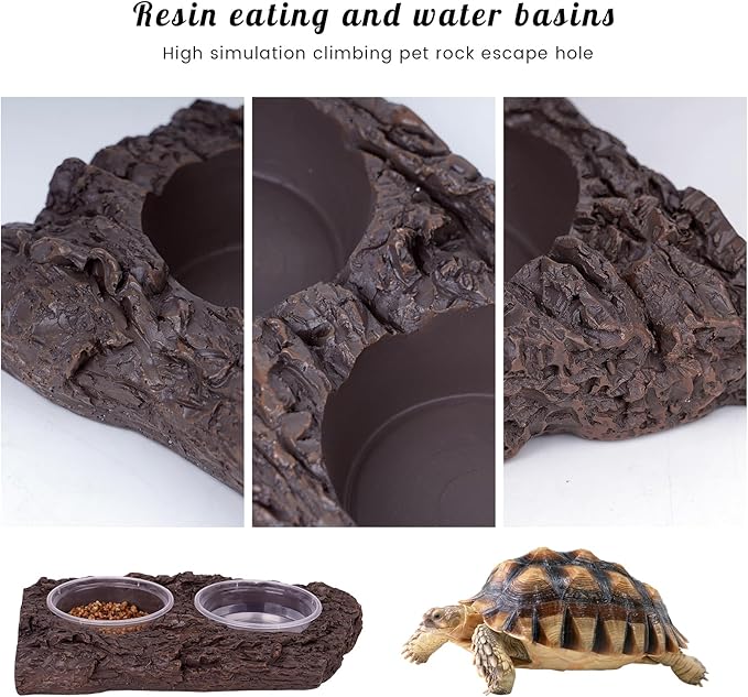 Crested Gecko Feeding Ledge Reptile Feeder Food Dish Double Bowl with 6PCS Feeding Cups Food Water Feeder Crested Gecko Tank Accessories for Lizard Chameleon Pets Leopard Bearded Dragon