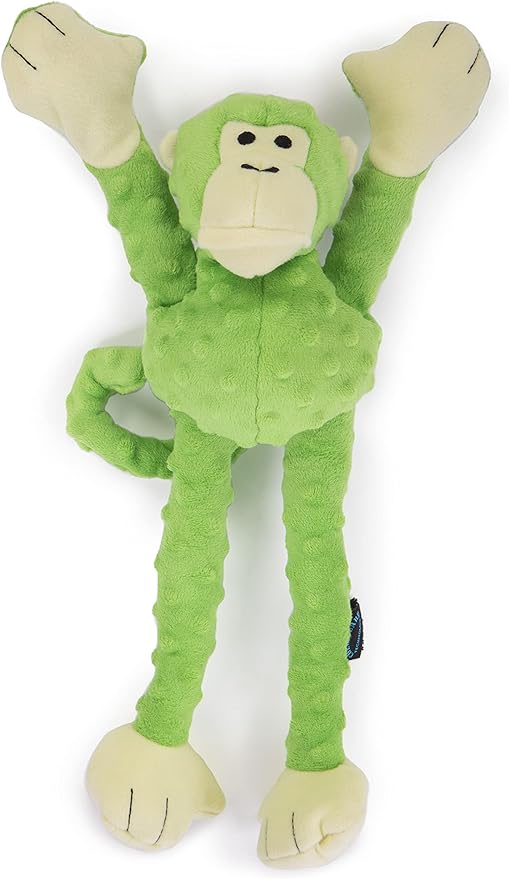 goDog Crazy Tugs Monkey Squeaky Plush Tug Dog Toy, Chew Guard Technology - Green Large