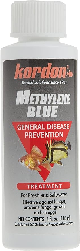Kordon Methylene Blue Disease Preventative – Safe for Freshwater & Saltwater Aquariums, Prevents Fungal Infections & Treats Parasites, Reduces Fish Stress, 4-Ounces