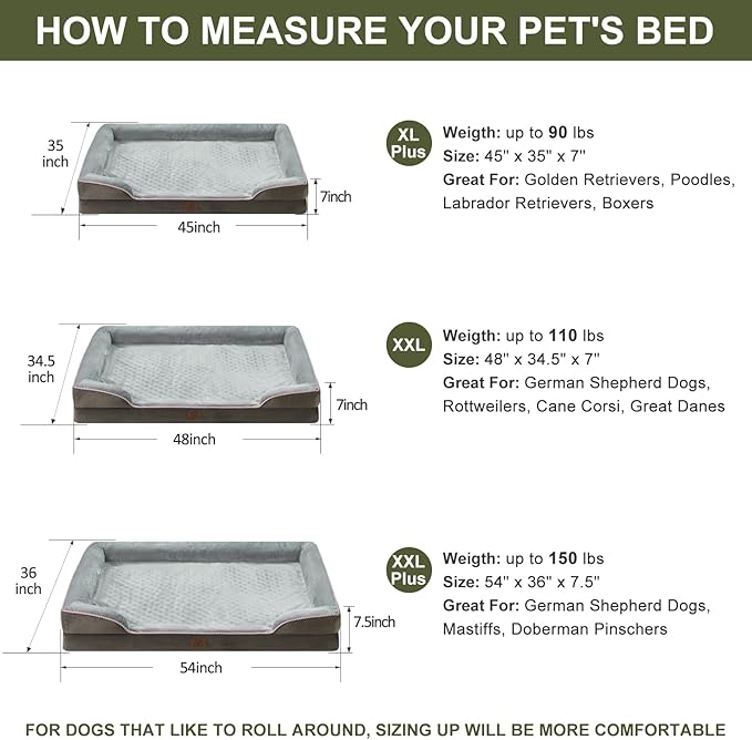 WNPETHOME Orthopedic Dog Beds for Large Size Dogs, Big Waterproof Dog Couch Bed with Washable Removable Cover, Medium Pet Bed Sofa with Sides