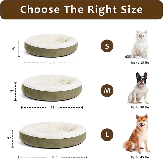 Love's cabin Round Donut Cat and Dog Cushion Bed, 25in Pet Bed for Small or Medium Dogs, Anti-Slip & Water-Resistant Bottom, Soft Durable Fabric Pet Beds, Washable Calming Cat & Dog Bed Olive Green