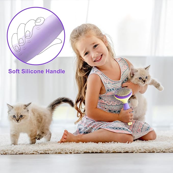 Cat Hair Brush,Cat Gifts for Cat Lovers,Cat Brush for Shedding,Soft Silicone Self Cleaning Brush for Short and Long Haired Cats for Grooming and Shedding (purple)