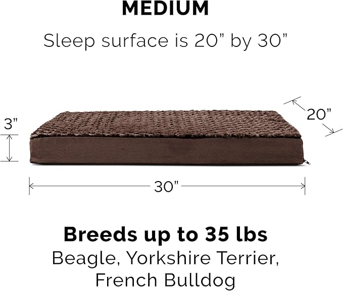 Furhaven Memory Foam Dog Bed for Medium/Small Dogs w/ Removable Washable Cover, For Dogs Up to 35 lbs - Ultra Plush Faux Fur & Suede Mattress - Chocolate, Medium