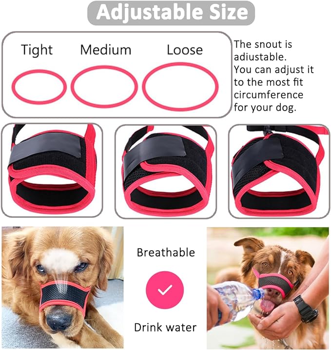 LUCKYPAW Dog Muzzle Anti Biting Barking and Chewing with Comfortable Mesh Soft Fabric and Adjustable Strap, Suitable for Small, Medium and Large Dogs(Black,XXL)