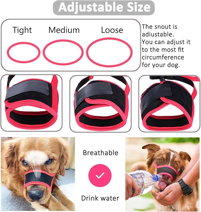 LUCKYPAW Dog Muzzle Anti Biting Barking and Chewing with Comfortable Mesh Soft Fabric and Adjustable Strap, Suitable for Small, Medium and Large Dogs(Gray Trim,S)