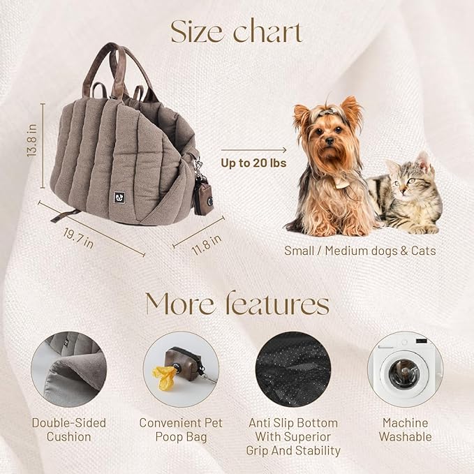 Dog Car Seat & Dog Purse Carrier for Small Dogs and Cats, 3 in 1 Multipurpose Design- Perfect for Traveling- Pet Purse, Holds up to 25 Pounds-Machine Washable