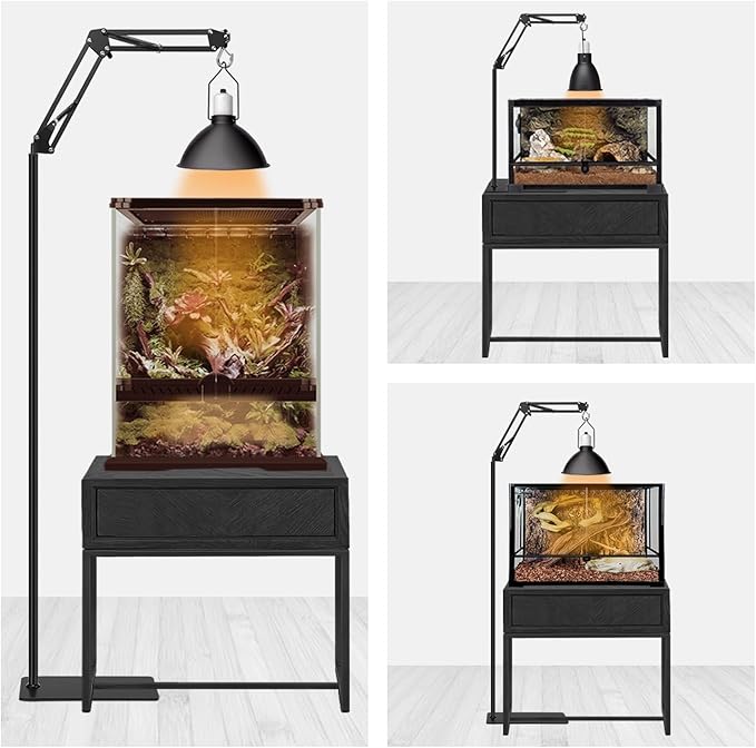 Reptile Lamp Stand, Adjustable 15.7 to 74.3 In Heat Lamp Metal Bracket Floor Light Holder for Lizards Bearded Dragons Chicks Terrarium Tank