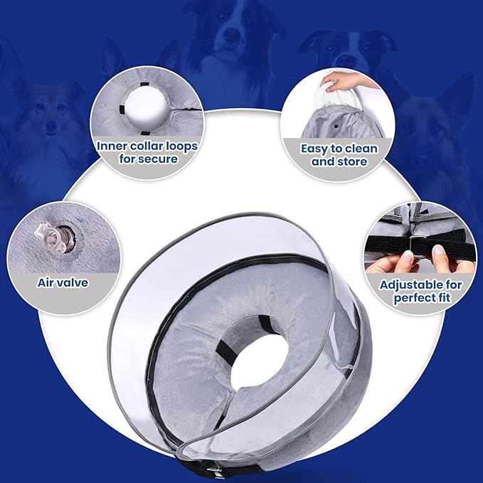 BARKLESS Dog Cone, Inflatable Dog Cone after Surgery for Small Medium Large Dogs, Soft Cones with Enhanced Anti-Licking Guard Shield for Pets, Protective Dog Donut Collar