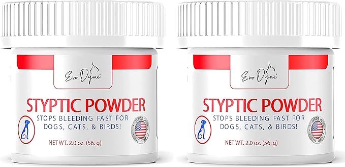 2-Pack Styptic Powder for Dogs, Cats, and Birds (2 oz) by Evo Dyne | Fast-Acting Blood Stop Powder for Pets | Quick Stop Bleeding Powder for Dog Nail Clipping, Grooming, Cuts and More