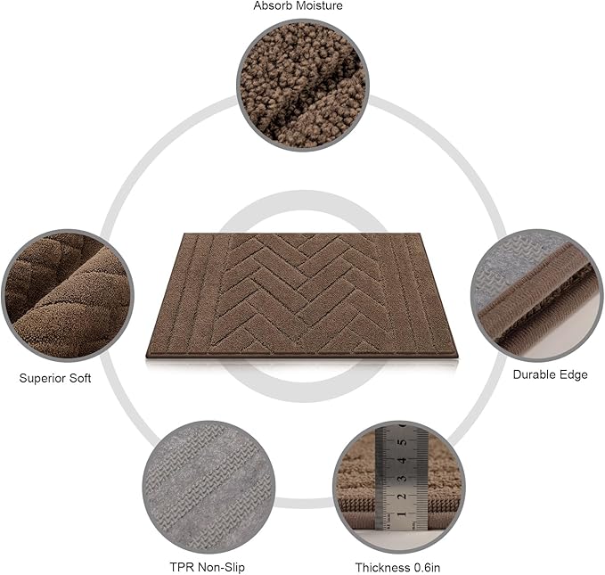 Tindbea Dog Mat for Muddy Paws,Absorbs Moisture Dirt Non-Slip Washable Mud Mat for Dogs,Soft Rubber Backing Front Inside Pet Rug for Entryway, Mud Dog Paws, Patio(20"x31.5",Light Taupe)