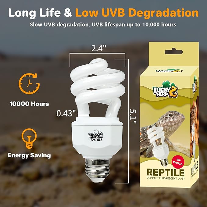 Lucky HERP UVA UVB Reptile Light 10.0, Desert UVB 150 Compact Fluorescent Lamp 15W