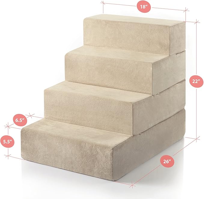 ZINUS Foam 22 Inch 4-Step Step Pet Stairs / Pet Ramp for Cats and Dogs, Large, Beige