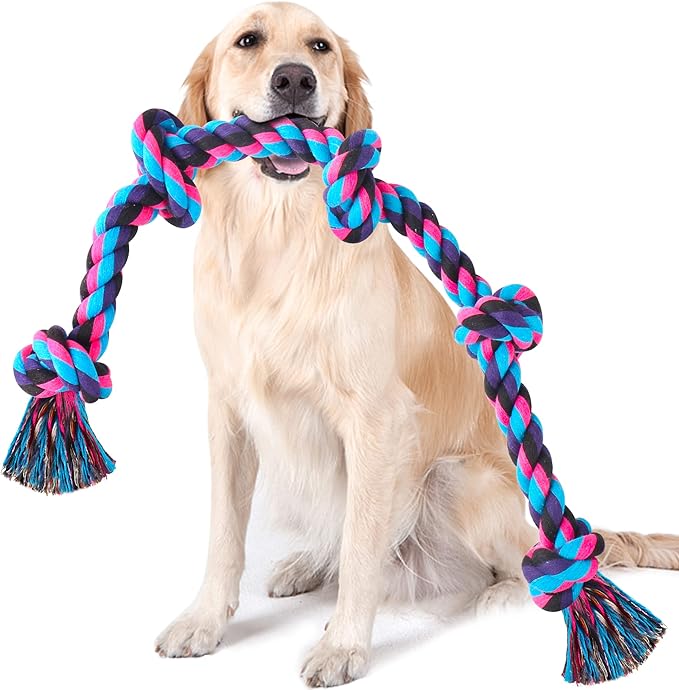 UPSKY Dog Rope Toy for Large Medium Dogs, Dog Chew Toy for Aggressive Chewers, Indestructible 3 Feet 5 Knots Rope Toy, Heavy Duty Tough Dog Toy, Interactive Tug of War Toy for Extra Large Dogs