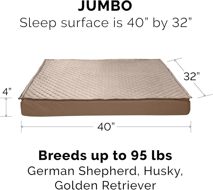 Furhaven Water-Resistant Cooling Gel Dog Bed for Large Dogs w/ Removable Quilt Top & Washable Cover, For Dogs Up to 95 lbs - Indoor/Outdoor Quilt Top Convertible Mattress - Sand, Jumbo/XL