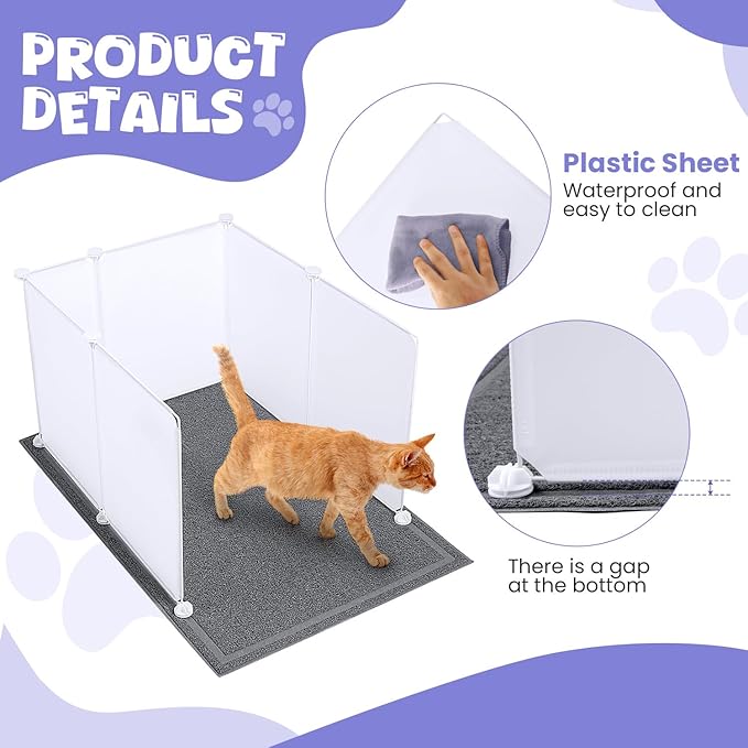 Cat Litter Box Enclosure, Extra Large Litter Box Splash Guard with Cat Litter Mat, High Sided Litter Box Pee Shield, 26" L×19" W×19.5" H, Easy Clean