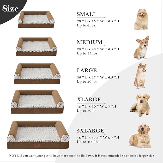 WNPETHOME Dog Beds for Large Dogs, Orthopedic Sofa Dog Bed Mat Pillow with Removable Waterproof Cover, Egg-Foam Dog Crate Bed for Medium Large Dogs (Coffee, XXL(48 * 35 * 7) Inch)