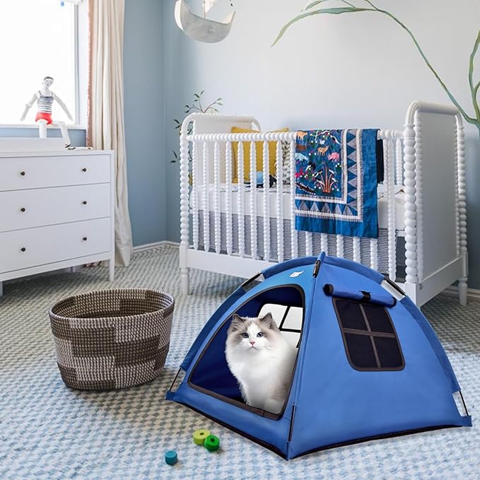 Pet Teepee House,Cat and Dog Waterproof Tent House,Breathable Washable Indoor/Outdoor Pet Tent,Suitable for Kitty,Puppy,Bunny and Small Animal(Navy Blue S)