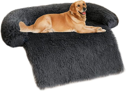 Dog Couch Bed 45In Extra Large Calming Dog Beds Sofa Protector Couch Beds for Large, Extra Dogs Fluffy Plush Dog Mats for Furniture Protector with Washable Cover (45x37x6, Gray)