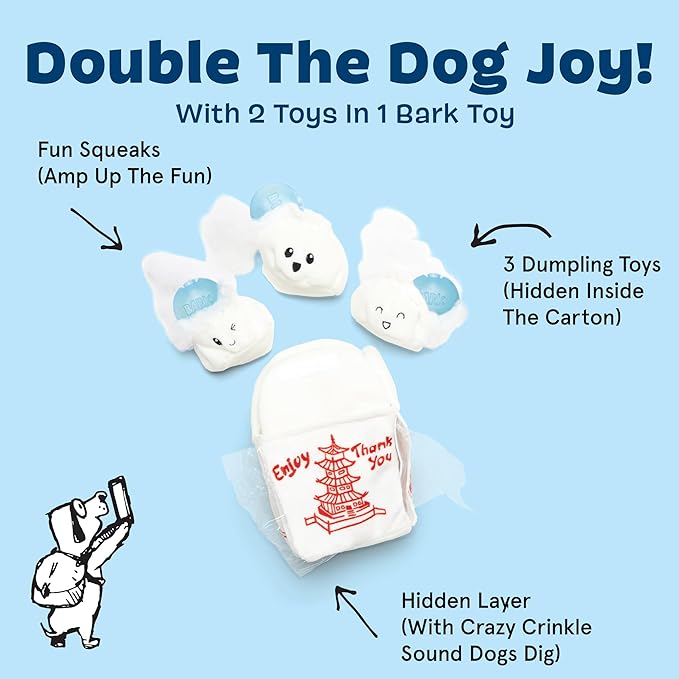 Barkbox Andi's Dumplings 2-in-1 Interactive Dog Toy - Squeaky Plush Dog Toy for Small Dogs | Small