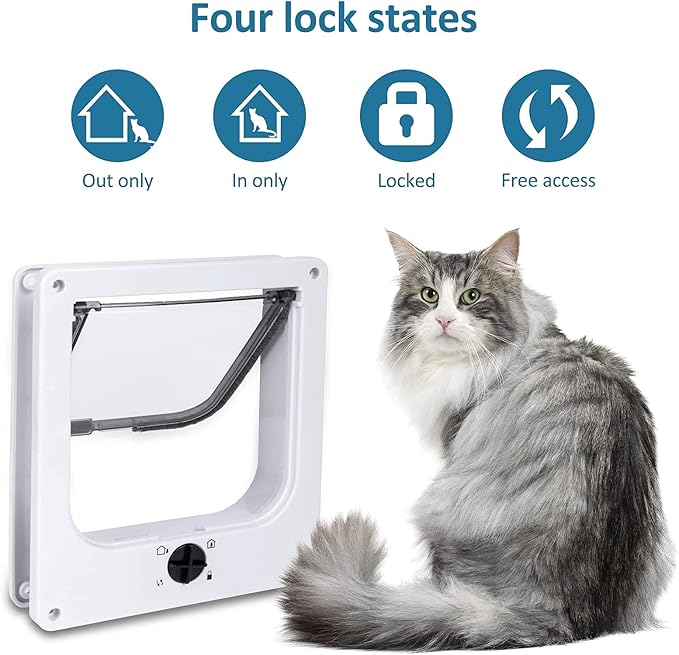 Upgraded Version - Cat Doors Flap (for Cat up to 29.5lb), Magnetic Pet Door with 4 Way Locking for Interior Exterior Doors, Weatherproof Gate, Easy Installation