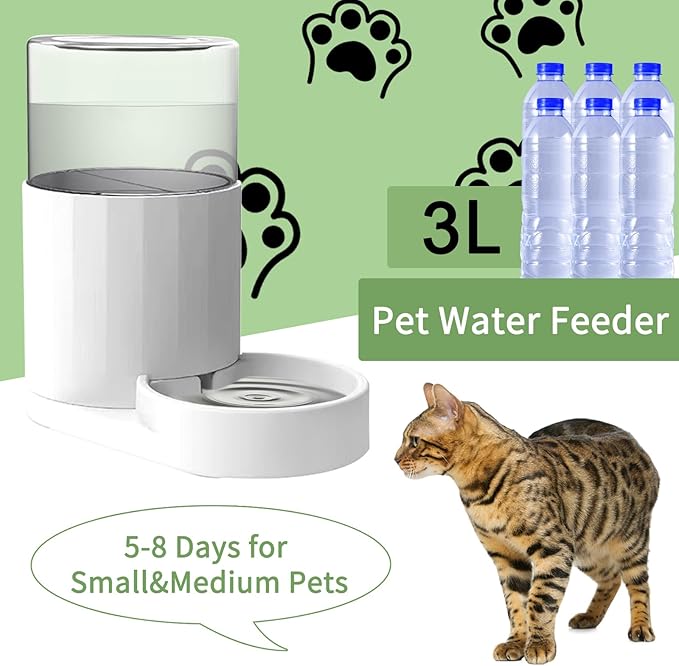 RIZZARI Automatic 3L Pet Waterer, Gravity Water Dispenser, 100% BPA-Free, Large Capacity Water Feeder for Cats and Small and Medium-Sized Dogs (3L,without Filter)