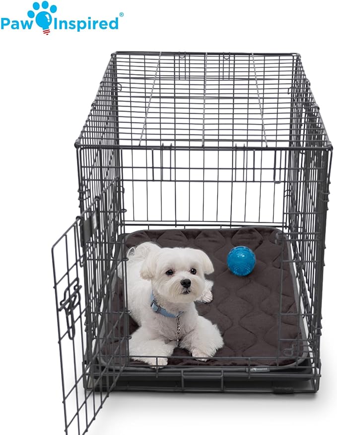 Paw Inspired Washable Padded Crate Mats for Dogs | 29” x 18” Pad, Fits 30-inch Kennels | Leakproof, Waterproof Bottom, Plush Pet Beds (Gray)