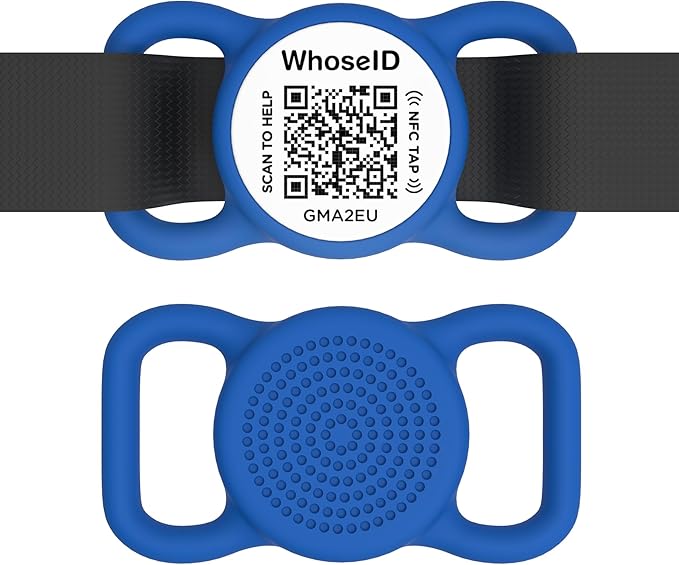 QR Code Dog Tag with NFC, Personalized Pet ID Tag, Silicone Dog ID Tag, Modifiable Pet Online Profile, Multiple Emergency Contact, Scan QR Code Send Pet GPS Location Email (Regular, Navy Blue)