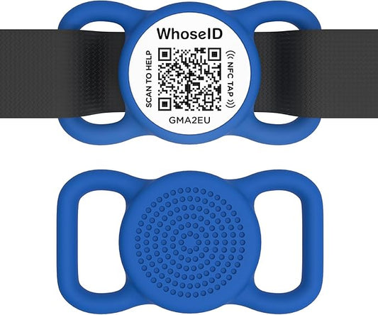 QR Code Dog Tag with NFC, Personalized Pet ID Tag, Silicone Dog ID Tag, Modifiable Pet Online Profile, Multiple Emergency Contact, Scan QR Code Send Pet GPS Location Email (Regular, Navy Blue)