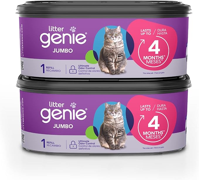 Litter Genie Refill Bags | Jumbo 2- Count (Pack of 1) | Up to 8 Months of Supply in 2 cartridges | Ultimate Odor Control Cat Litter Bags