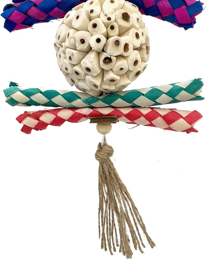 1702 Rainbow Rattan Sola Shredder - Handcrafted Foraging Bird cage Toy, Colorful Rattan Vine Ball, Chewy Bamboo Finger Traps, Handmade sola Wood Ball, Natural Jute Twine, Soft Materials, Easy Ripping