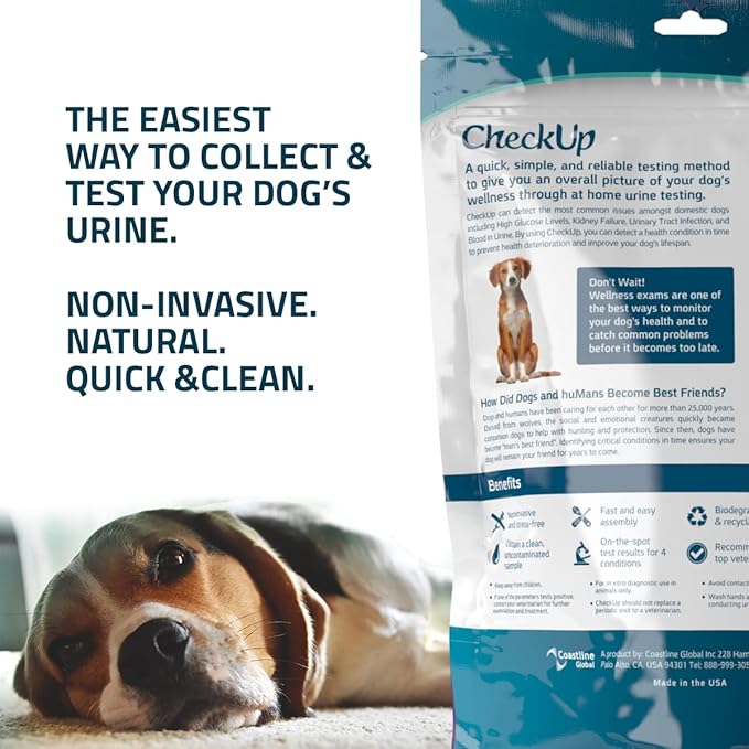 CheckUp Kit at Home Wellness Test for Dogs | Telescopic Pole, Detachable Cup & 2 Test Strips | Detects 4 Most Common Pet Health Indicators - Glucose, Protein, pH and Blood in Urine | 2 Strips