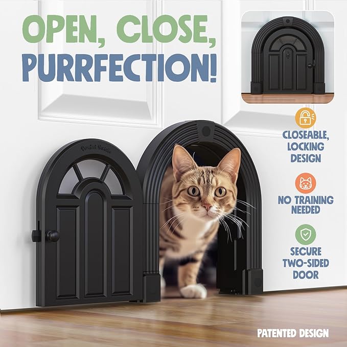 Cat Door Interior Door - Meow Manor Extra Large Pet Door, 10.25 x 11 No-Flap Cat Door Interior Door for Cats up to 30 lbs, Easy DIY Setup, Secured Installation in Minutes, No Training Needed