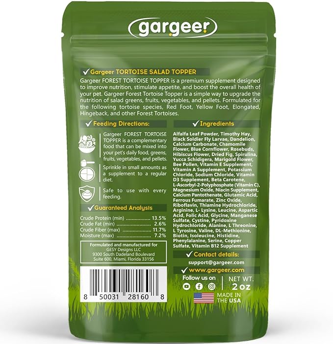 2oz Forest Tortoise Food Supplement, Flower Salad Mix Topper. Supercharge Juveniles & Adults Appetite, Health & Immune System. Complete Diet, Rich with Vitamins, Made in The USA. Enjoy!