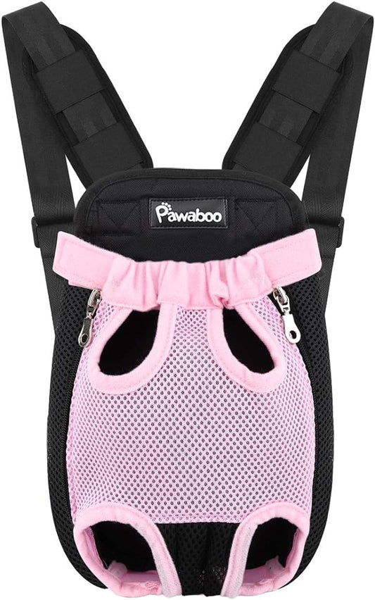 Pawaboo Pet Carrier Backpack, Adjustable Pet Front Cat Dog Carrier Backpack Travel Bag, Legs Out, Easy-Fit for Traveling Hiking Camping for Small Medium Dogs Cats Puppies, Medium, PINK