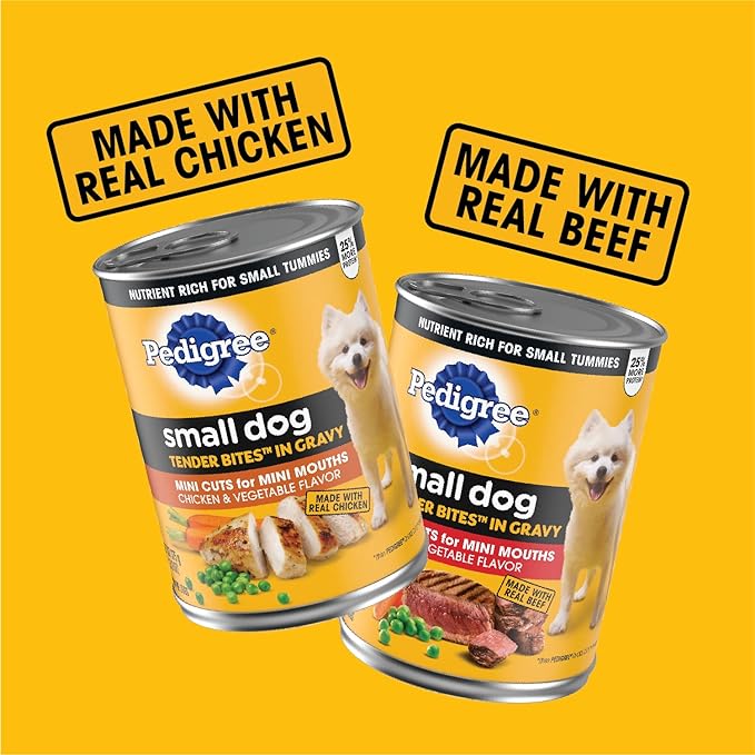 Pedigree Small Dog Tender Bites in Gravy Variety Pack, Chicken & Vegetable Flavor and Steak & Vegetable Flavor Canned Wet Dog Food, (12) 13.2 oz. Cans