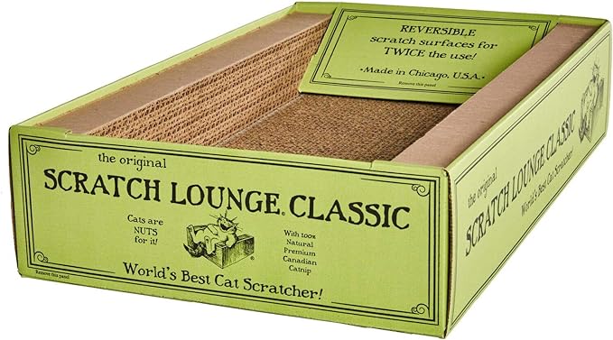 The Original Scratch Lounge XL - Reversible Cardboard Cat Scratcher with Floor and Side Replacement Refills and Catnip