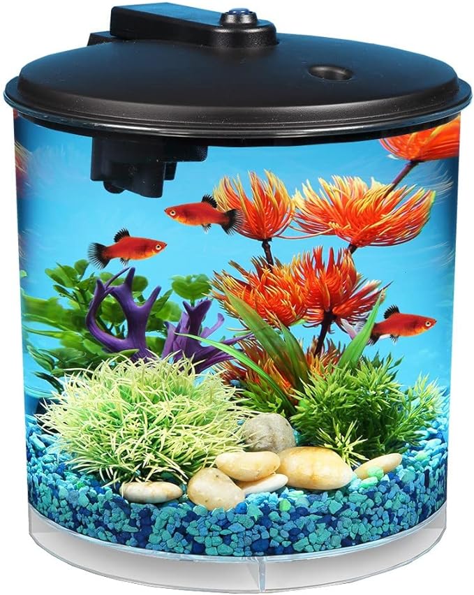 Koller Products AquaView 2-Gallon Plastic 360 Aquarium with Power Filter & LED Lighting for Tropical Fish - Betta Fish