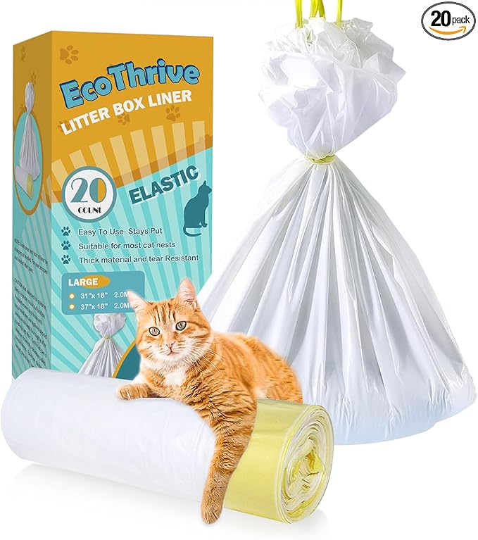 20 Count Cat Litter Liners Large, Drawstring Extra Large Pet Cat Pan Liners Extra-Thick Kitty Litter Box Bag- (medium 31" x 18")