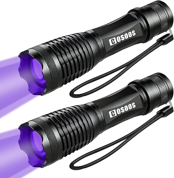 COSOOS 2 Pack UV Flashlight Blacklight, 2 in 1 LED Tactical Flashlight & 395nm Black Light Pet Urine Detector for Dog/Cat Urine, Dry Stains, Bed Bugs, Scorpions