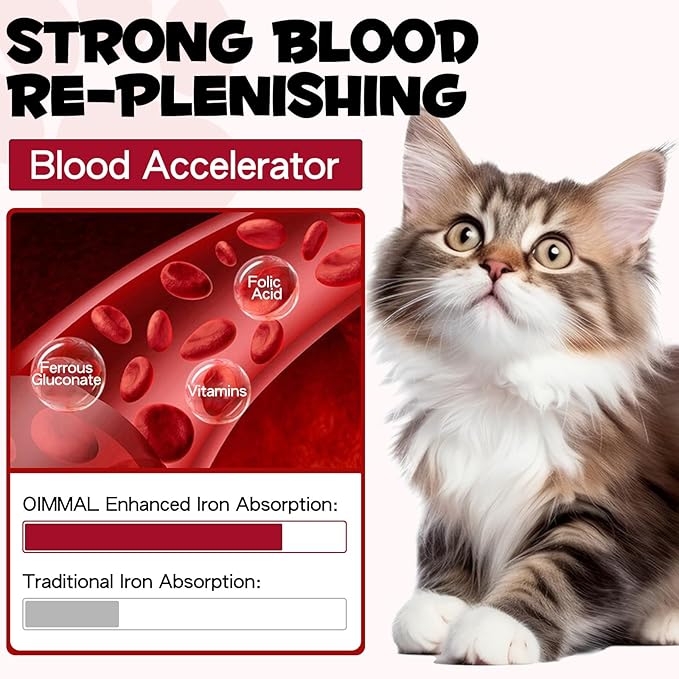 Liquid Iron Supplements for Cats,60ML,LiquiI Iron with Vitamin C and B12,Supports Anemia, Low Enery Levels and Lethargy,Promotes Blood Health, Helps with Formation of Red Blood Cell