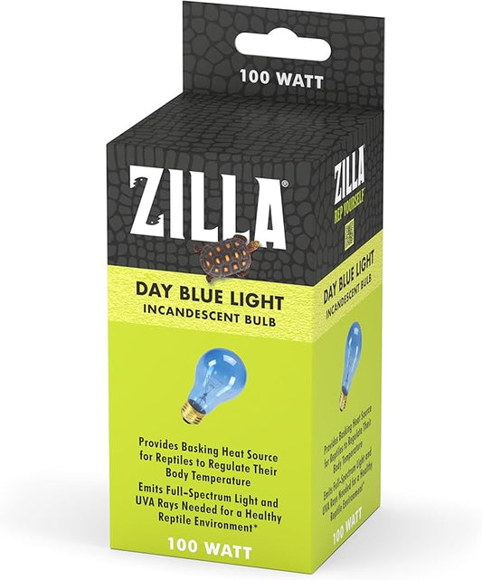 Zilla Reptile Terrarium Incandescent Heat Bulb, Day Blue, 100 Watts