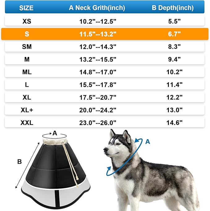 Soft Dog Cone for Dogs After Surgery, Breathable Pet Recovery Collar for Large Medium Small Dogs and Cats, Adjustable Dog Cone Collar, Elizabethan Collar (S, Black)