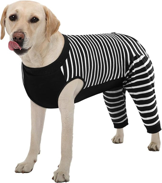 Kuoser Dog Recovery Suit, Anti Licking Dog Rear Leg Sleeve, Abdominal Dog Surgical Suit with Pants Cover Protect Wounds, Dog Elbow Protector Soft Dog Surgery Onesie Cone Alternative, Black XL