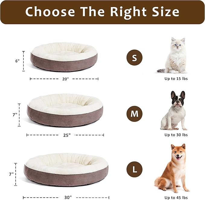 Love's cabin Round Donut Cat and Dog Cushion Bed, 20in Pet Bed for Cats or Small Dogs, Anti-Slip & Water-Resistant Bottom, Super Soft Durable Fabric Pet beds, Washable Luxury Cat & Dog Bed Burlwood