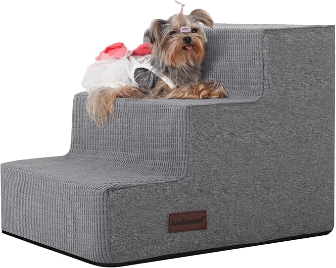 Dog Stairs for Small Dogs, Dog Steps for Couch and Bed, Non-Slip Bottom Pet Stairs for Small Dogs or Cats, Grey, 3 Steps