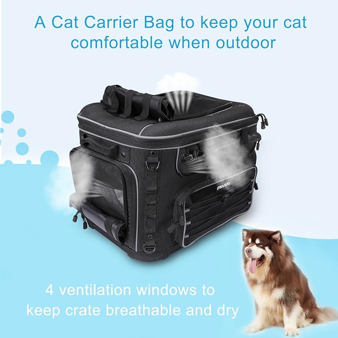 MOSISO Motorcycle Dog/Cat Carrier with Rain Cover, Portable Pet Carrier for Small Medium Pets Up to 22lb, Pet Travel Carriers Underseat for Luggage Rack or Passenger Seat with Sissy Bar Straps, Black