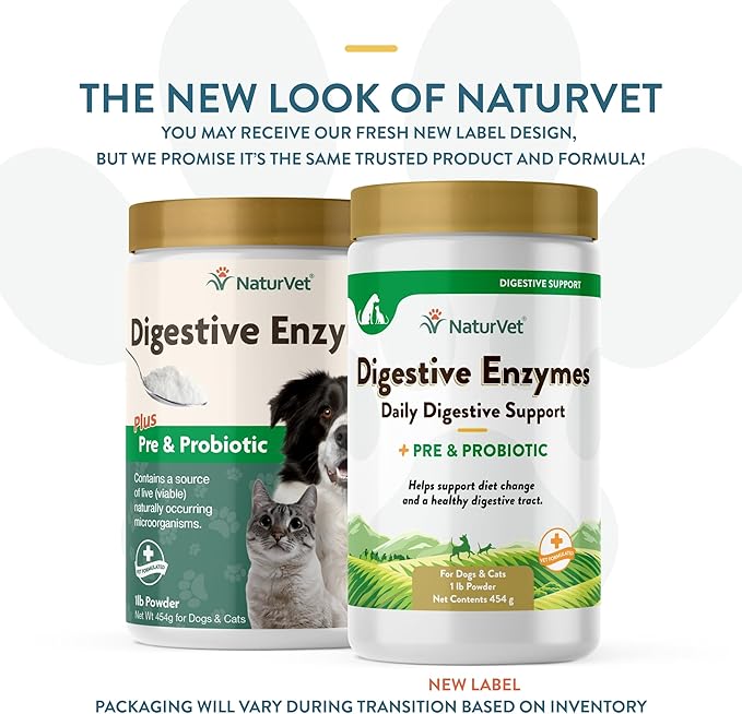 NaturVet – Digestive Enzymes - Plus Probiotics & Prebiotics – Helps Support Diet Change & A Healthy Digestive Tract – for Dogs & Cats – 1 lb Powder